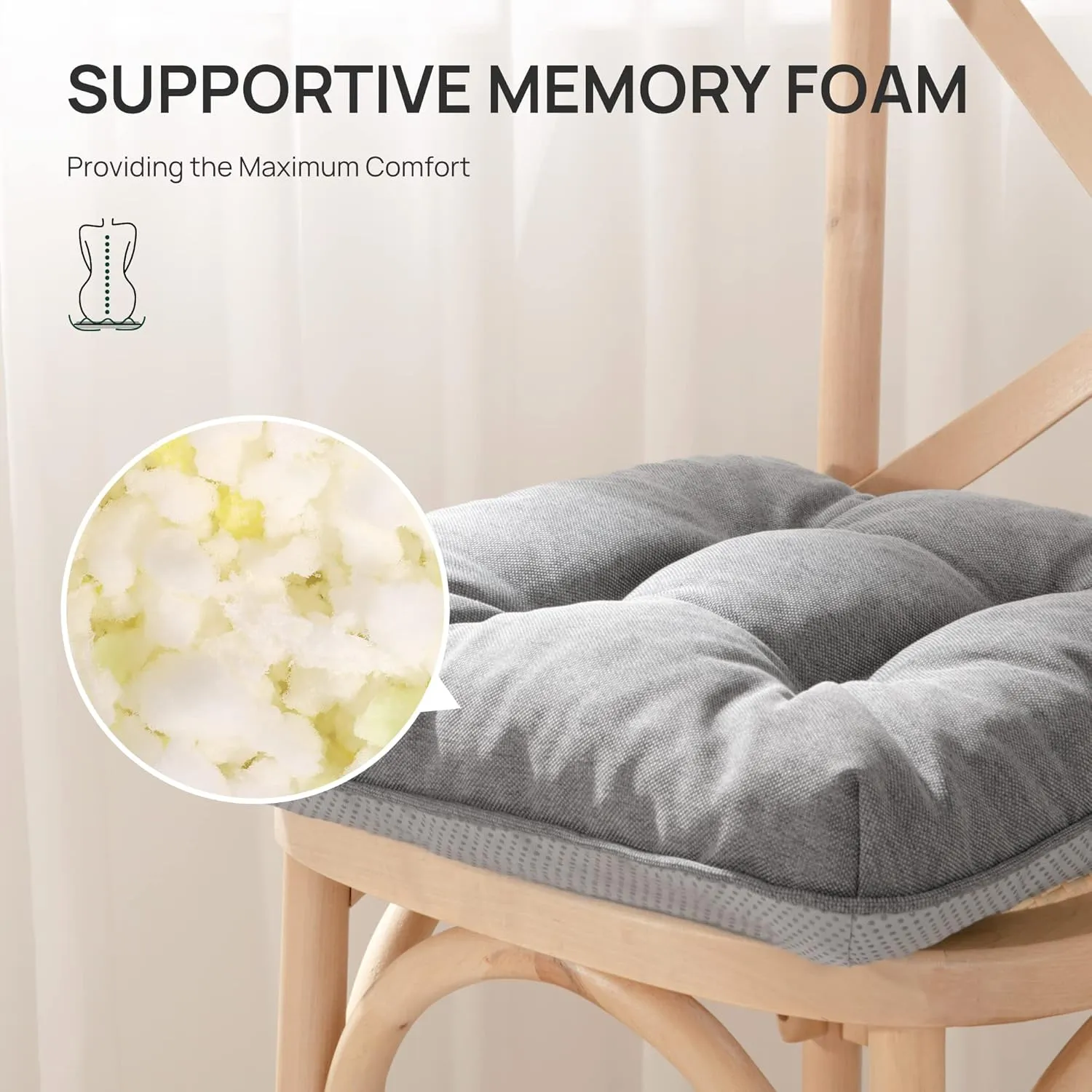 Love's cabin Memory Foam Chair Cushions Set of 4, Outdoor/Indoor Chair Pads for Dining Chairs 4 Pack, Seat Cushions for Kitchen, Dining Room, Office, Patio Chairs, 15.5"x15.5"x3.5" Grey