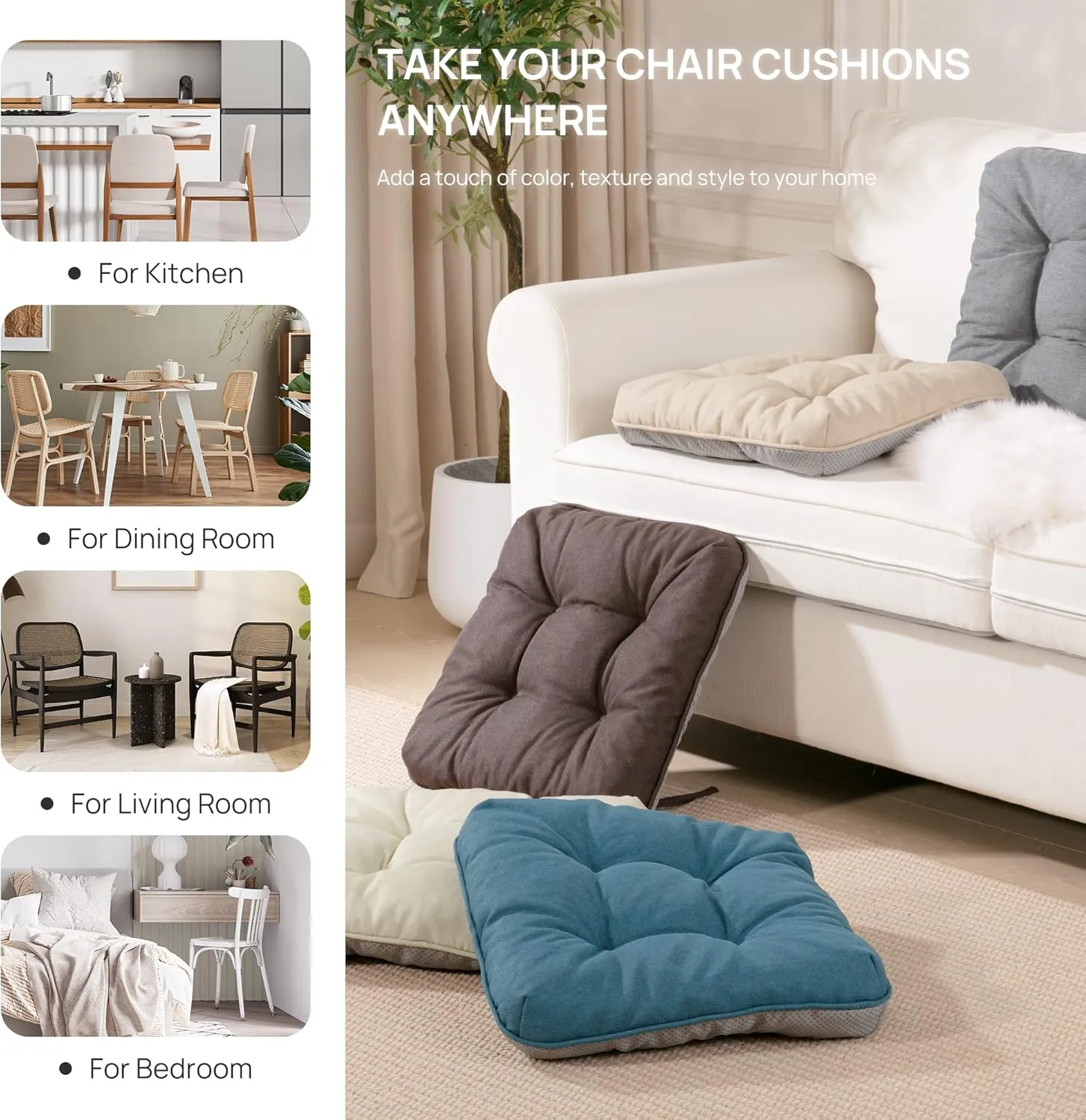 Love's cabin Memory Foam Chair Cushions Set of 4, Outdoor/Indoor Chair Pads for Dining Chairs 4 Pack, Seat Cushions for Kitchen, Dining Room, Office, Patio Chairs, 15.5"x15.5"x3.5" Grey