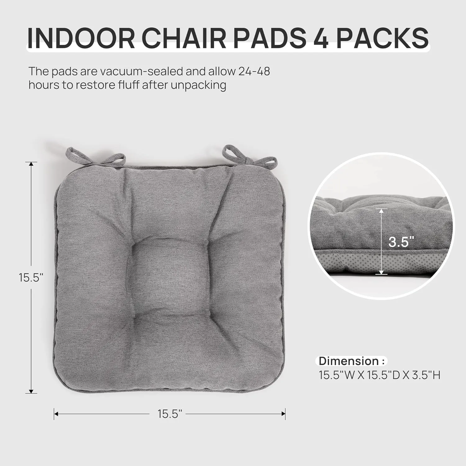 Love's cabin Memory Foam Chair Cushions Set of 4, Outdoor/Indoor Chair Pads for Dining Chairs 4 Pack, Seat Cushions for Kitchen, Dining Room, Office, Patio Chairs, 15.5"x15.5"x3.5" Grey