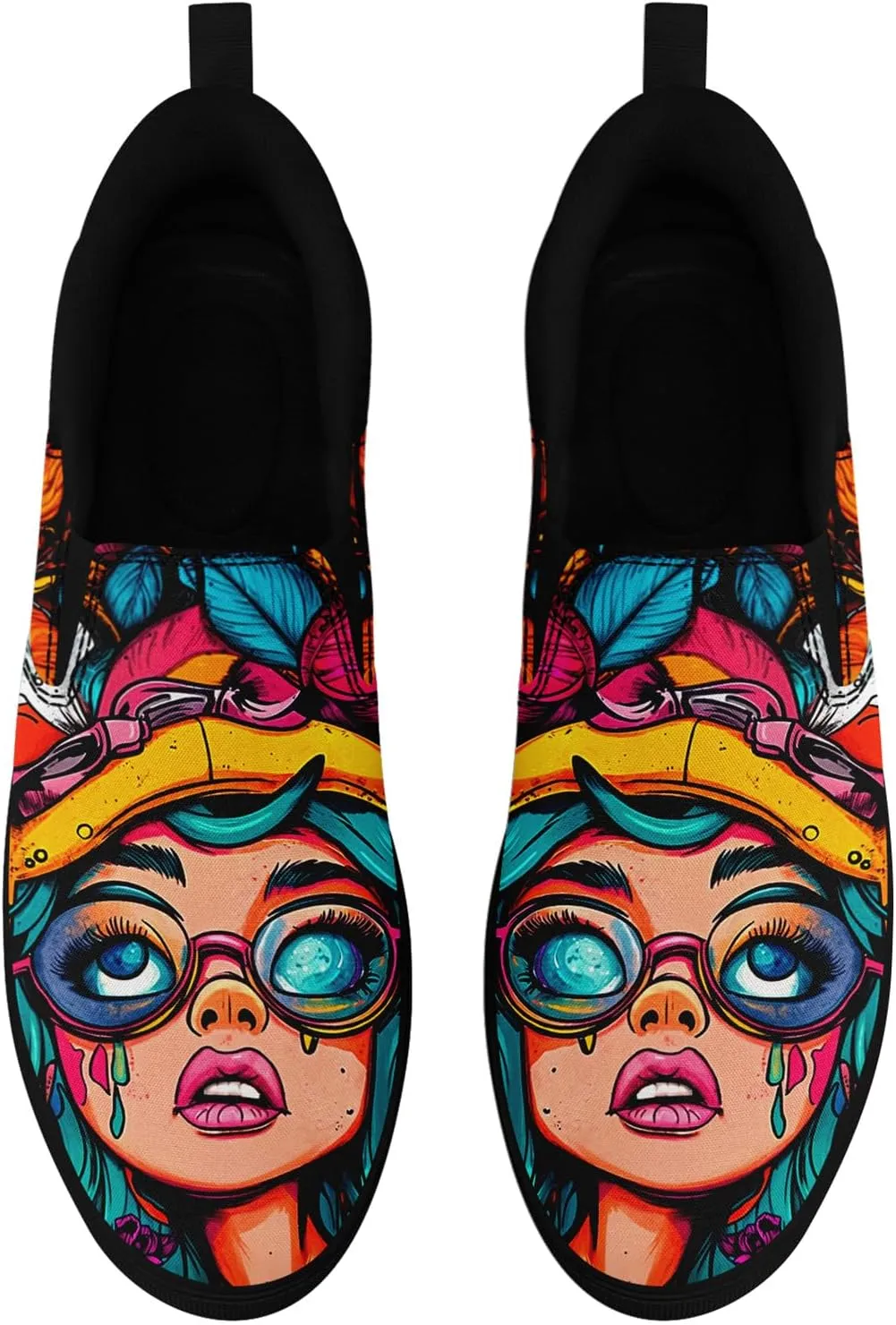 Low-top Slip-On Sneakers for Men, Women's Comfortable Flat Canvas Shoes Casual Loafers with Graffiti Style Design