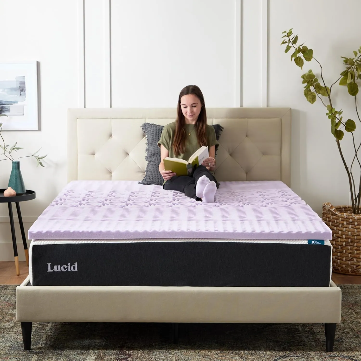 LUCID Lavender-Infused Mattress Topper - Memory Foam - 2 Inch - Full Size - Plush Feel - 5 Convoluted Zones - CertiPUR Certified - New Home Owner & Dorm Room Essentials