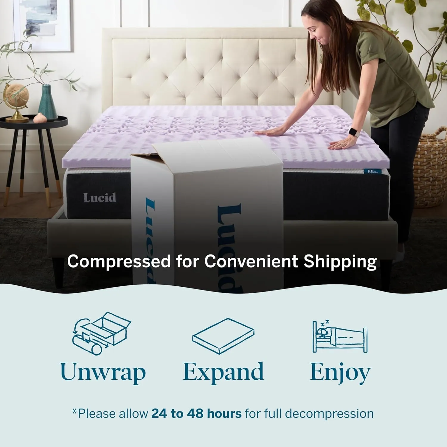 LUCID Lavender-Infused Mattress Topper - Memory Foam - 2 Inch - Full Size - Plush Feel - 5 Convoluted Zones - CertiPUR Certified - New Home Owner & Dorm Room Essentials