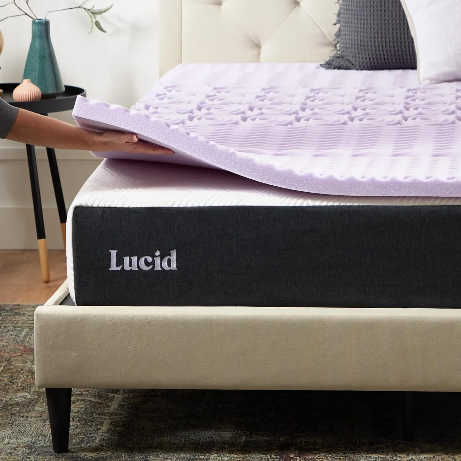LUCID Lavender-Infused Mattress Topper - Memory Foam - 2 Inch - Full Size - Plush Feel - 5 Convoluted Zones - CertiPUR Certified - New Home Owner & Dorm Room Essentials