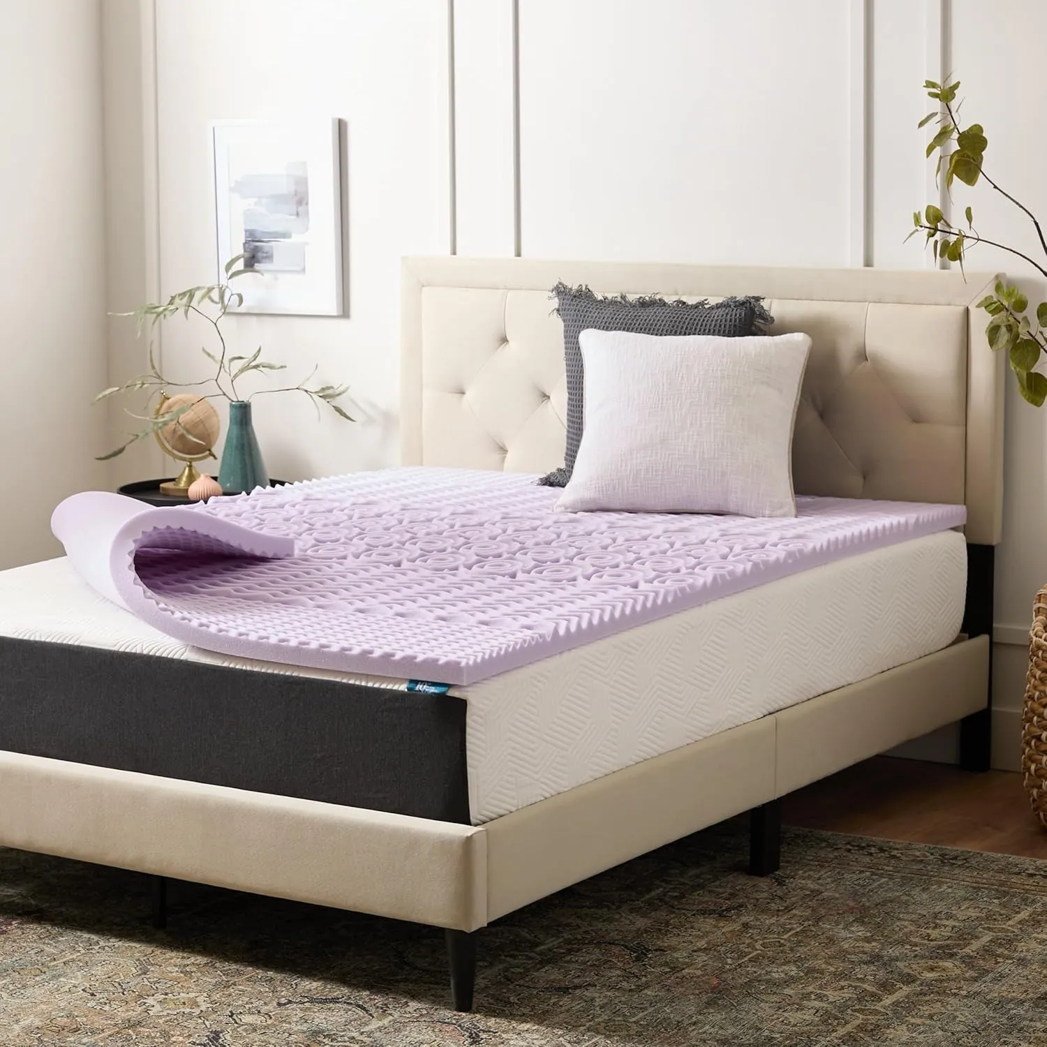 LUCID Lavender-Infused Mattress Topper - Memory Foam - 2 Inch - Full Size - Plush Feel - 5 Convoluted Zones - CertiPUR Certified - New Home Owner & Dorm Room Essentials
