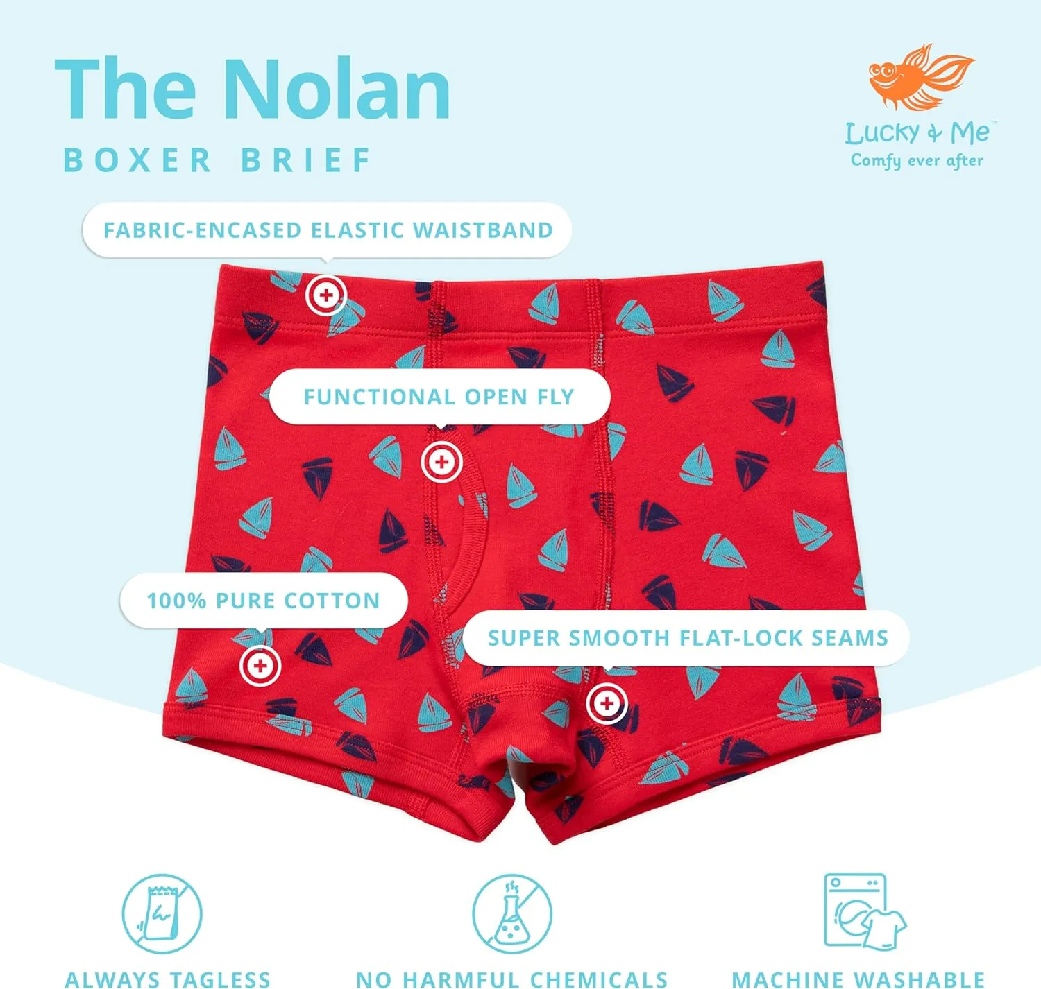 Lucky & Me | Nolan Boy Boxer Brief Underwear | 100% Organic Cotton | 7-Pack