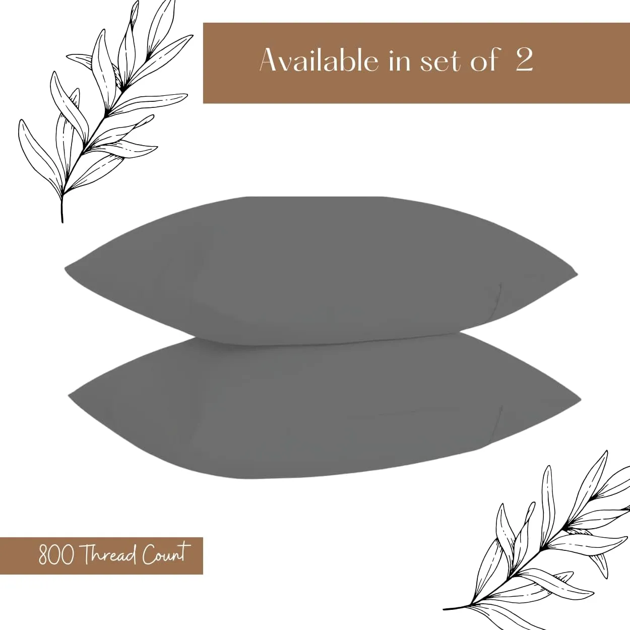 Lukeville Luxury Linen 800 Thread Count Pillowcase Set of 2 100% Cotton Pillowcover 4 Inch Top Hem Long Staple Cotton Pillow Cover,Sateen Finish,Soft,Breathable Charcoal Grey Standard Size (20 X 30)