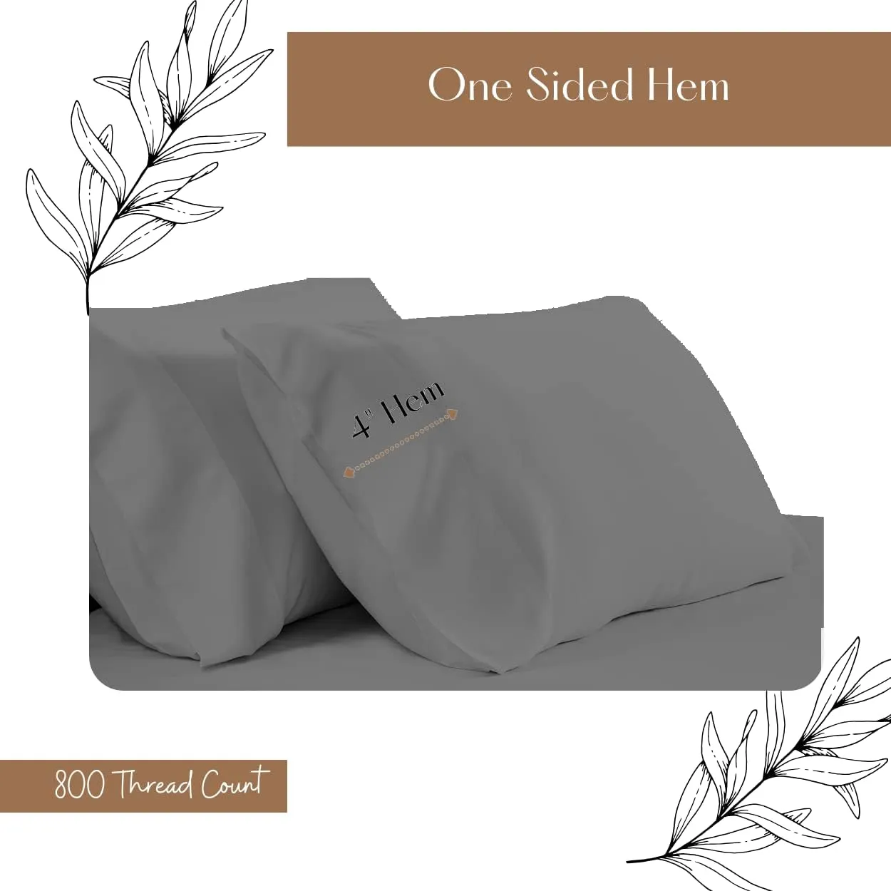 Lukeville Luxury Linen 800 Thread Count Pillowcase Set of 2 100% Cotton Pillowcover 4 Inch Top Hem Long Staple Cotton Pillow Cover,Sateen Finish,Soft,Breathable Charcoal Grey Standard Size (20 X 30)