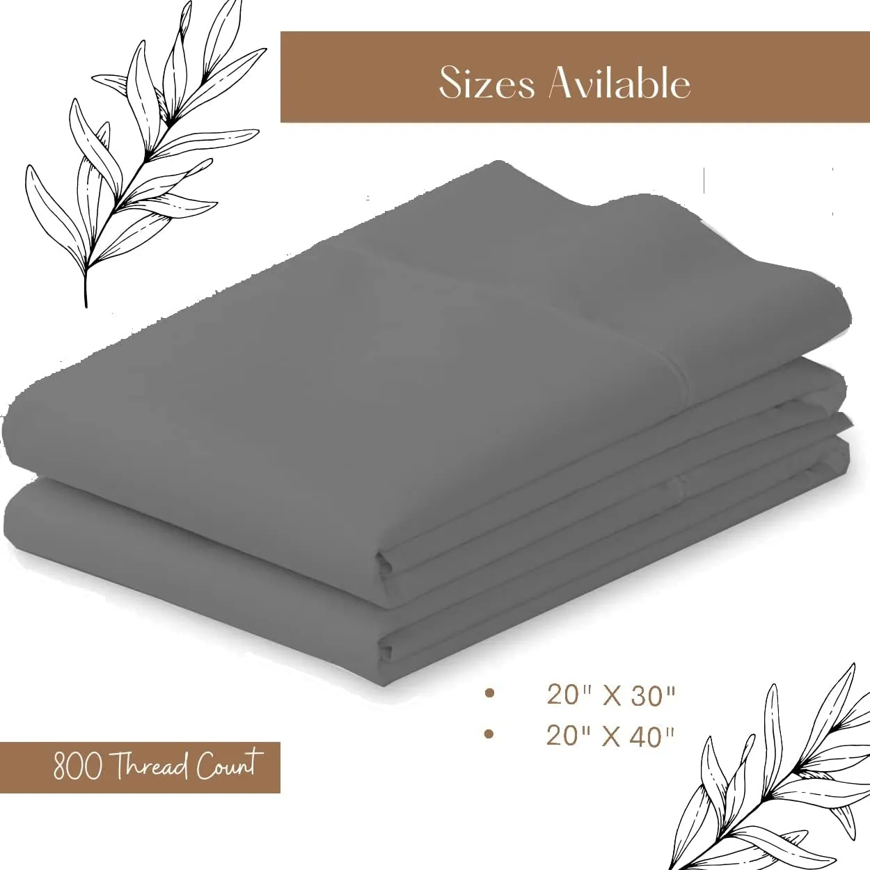 Lukeville Luxury Linen 800 Thread Count Pillowcase Set of 2 100% Cotton Pillowcover 4 Inch Top Hem Long Staple Cotton Pillow Cover,Sateen Finish,Soft,Breathable Charcoal Grey Standard Size (20 X 30)