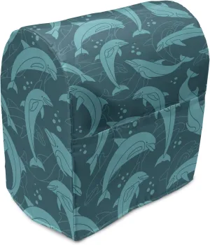 Lunarable Dolphin Stand Mixer Cover, Cartoon Style Dolphins in Contrast Swimming in Deep Blue Water in Disorder, Kitchen Appliance Organizer Bag Cover with a Pocket, 6-8 Quarts, Pale Blue Teal