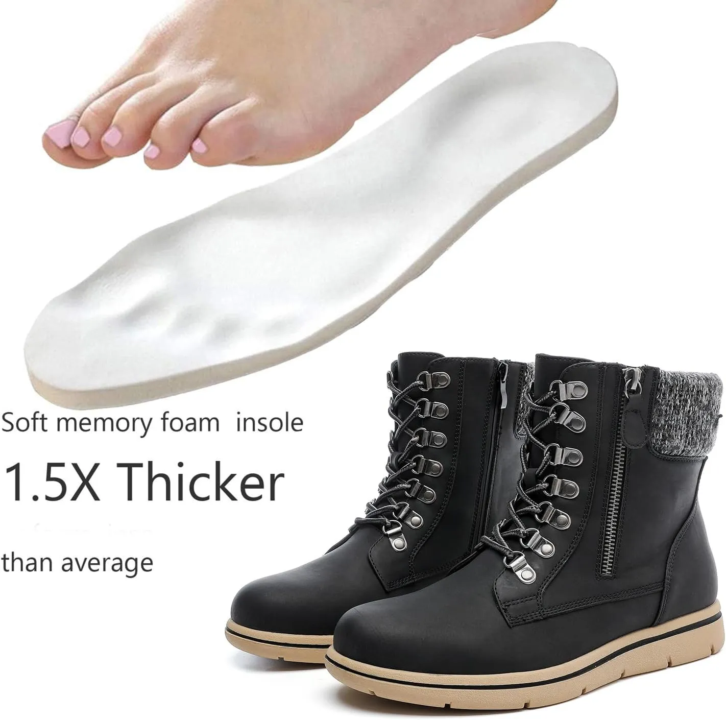 Luoika Women's Wide Width Ankle Boots, Flat Heel Side Zipper Lace Up Plus Size Short Booties.