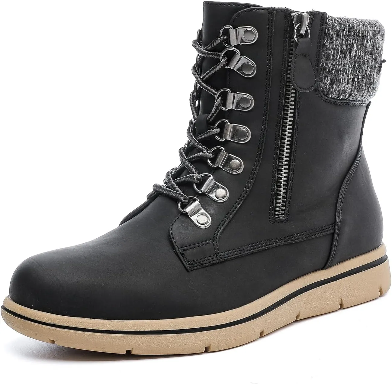 Luoika Women's Wide Width Ankle Boots, Flat Heel Side Zipper Lace Up Plus Size Short Booties.