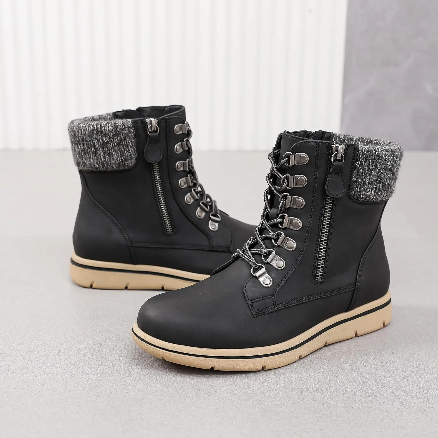 Luoika Women's Wide Width Ankle Boots, Flat Heel Side Zipper Lace Up Plus Size Short Booties.
