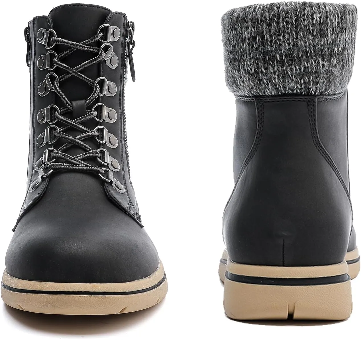 Luoika Women's Wide Width Ankle Boots, Flat Heel Side Zipper Lace Up Plus Size Short Booties.