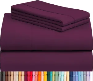 LuxClub 4 PC King Sheet Set, Breathable Luxury Bed Sheets, Deep Pockets 18" Wrinkle Free Cooling Bed Sheets Machine Washable Hotel Bedding Silky Soft - Eggplant King