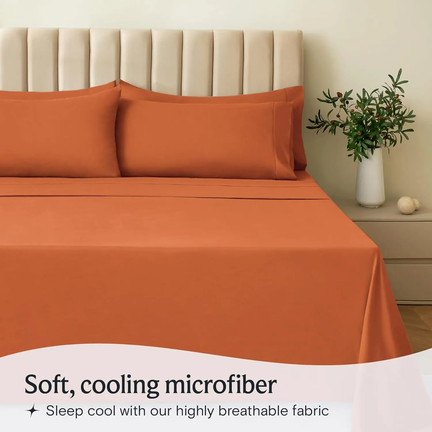 LuxClub 4 PC Queen Sheet Set, Queen Size, Deep Pockets 18" Wrinkle Free Cooling Sheets Machine Washable Hotel Bedding Silky Soft - Autumn Orange Queen
