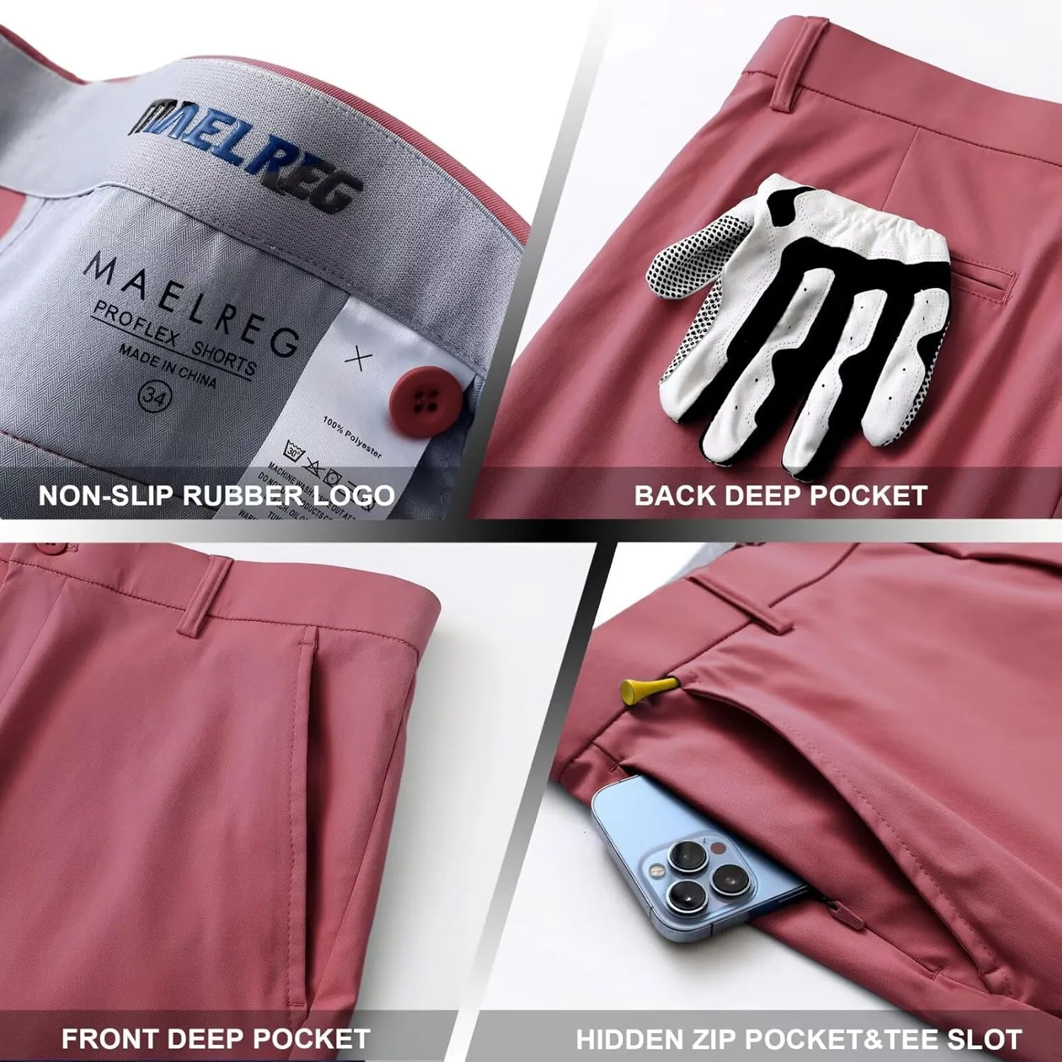 M MAELREG Golf Shorts Men 7 inch 9 inch Quick Dry Stretch Waist Moisture Wicking Water-Repellent Flat Front Flex Mens Shorts
