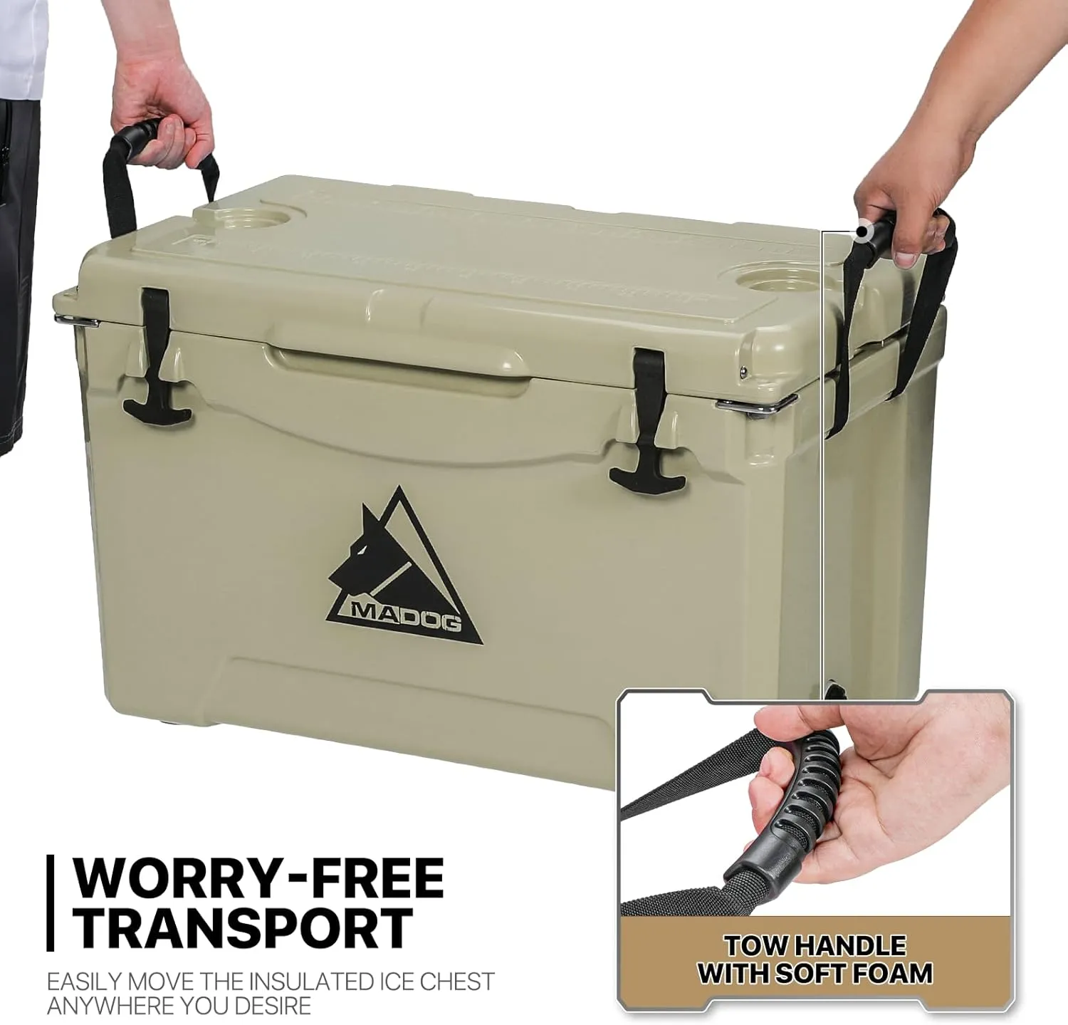 MADOG Portable Beach Cooler, Leak-Proof Travel Hard Cooler for 5-7 Days Ice Retention, LLDPE Portable Compact Coolers, Great for Beach, Picnic, Fishing and Camping