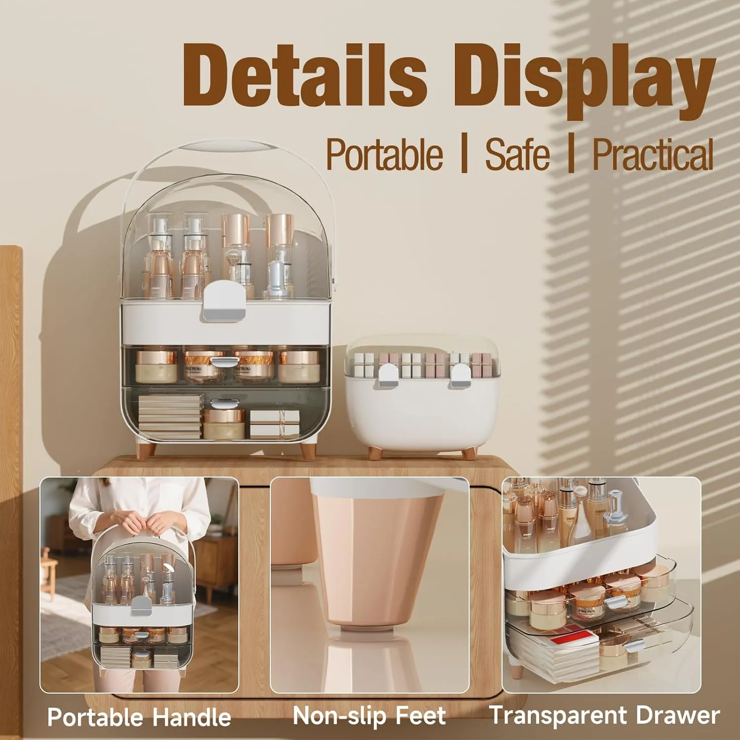 Makeup Organizer Countertop Set, Makeup Brush Holder with Lid & Drawers, Bathroom Vanity Organizer and Storage, Make Up Organizer for Vanity, Skincare Organizer Gifts for Girls, Wife, Mom