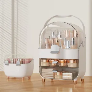 Makeup Organizer Countertop Set, Makeup Brush Holder with Lid & Drawers, Bathroom Vanity Organizer and Storage, Make Up Organizer for Vanity, Skincare Organizer Gifts for Girls, Wife, Mom