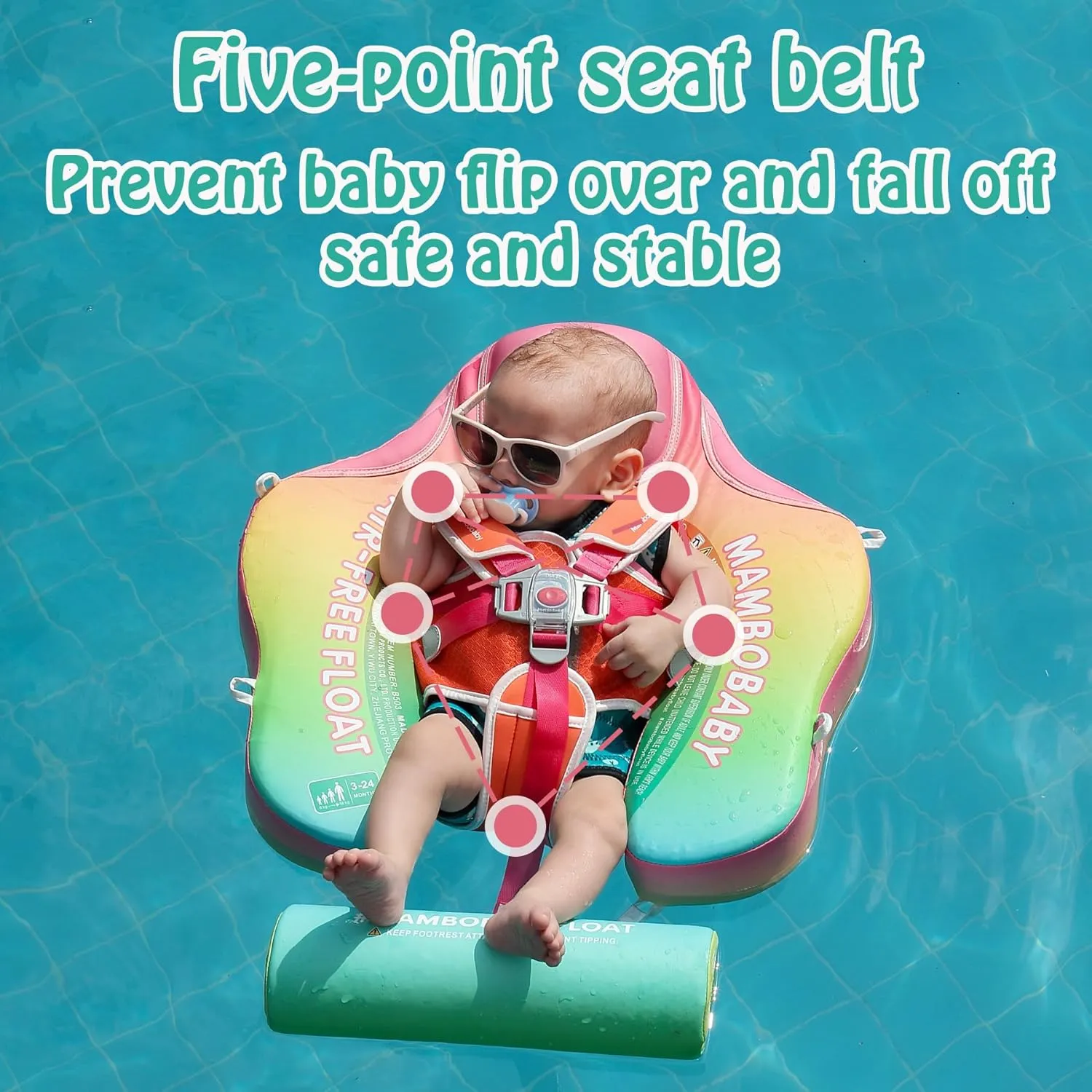 Mambobaby Float with Canopy Baby Float Non Inflatable Baby Safety Float for Swimming Pool Float Upgraded Tail Soft Skin-Friendly Material for Toddler Infant 3-24 Months, Rainbow