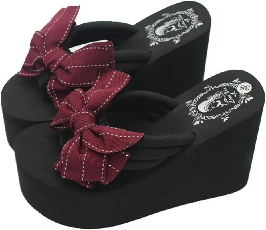 Mamilove Womens Chunky High Platform Wedge Flip-flops Sandals 6.5 Purple