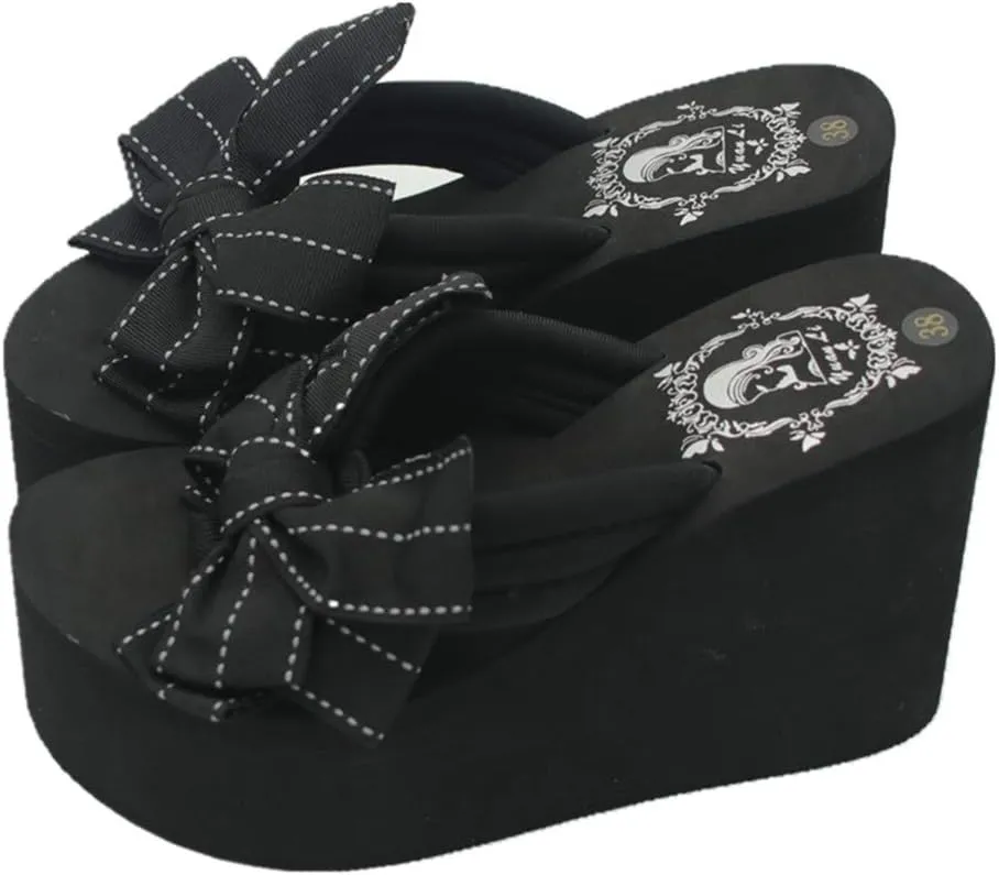Mamilove Womens Chunky High Platform Wedge Flip-flops Sandals 7.5 Black