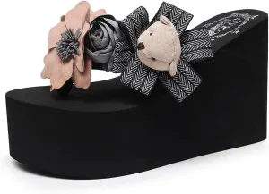 Mamilove Womens Chunky High Platform Wedge Flip-flops Sandals 8 Black-2