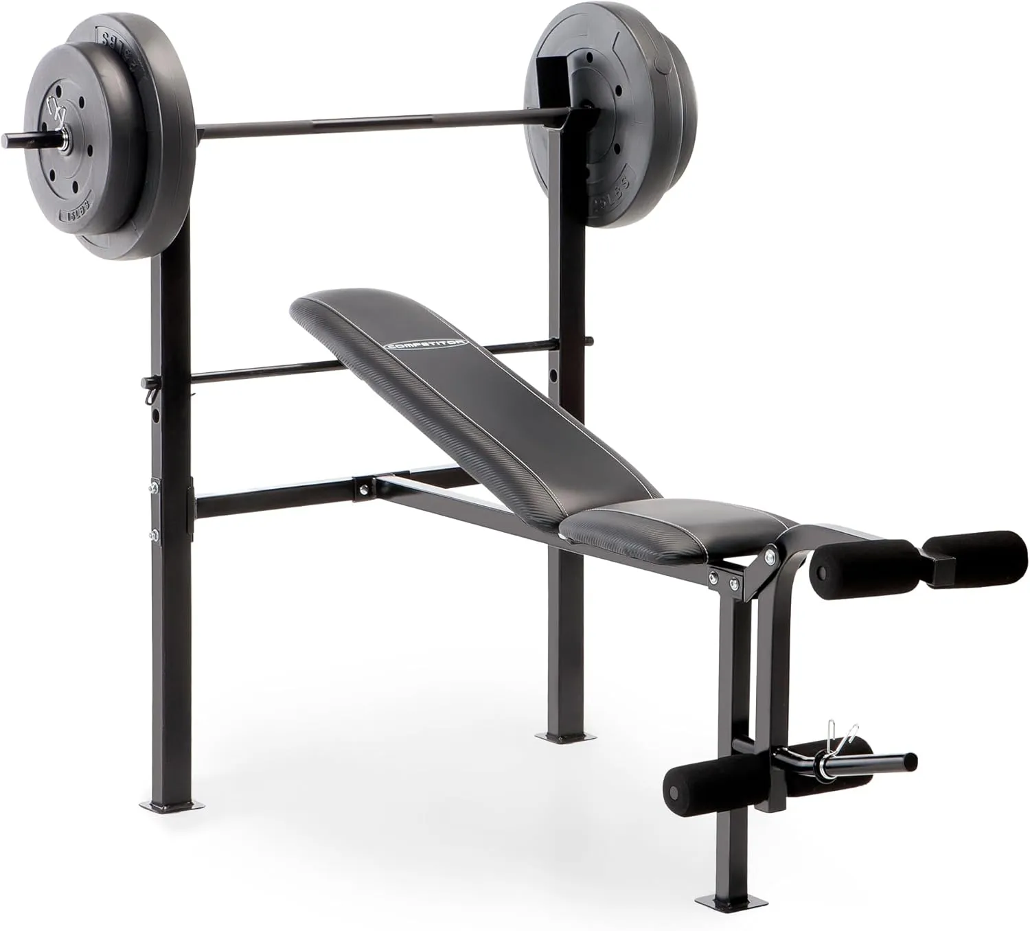 Marcy Standard Weight Bench with 80lbs to 100 lbs Vinyl-Coated Weight Set for Strength Training, Weight Lifting for Personal Home Gym
