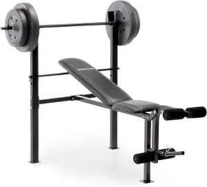 Marcy Standard Weight Bench with 80lbs to 100 lbs Vinyl-Coated Weight Set for Strength Training, Weight Lifting for Personal Home Gym