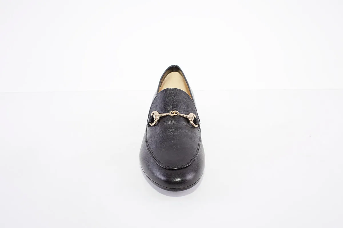 MARIA JAEN - 4023 FLAT LOAFER WITH GOLD CHAIN DETAIL - BLACK LEATHER