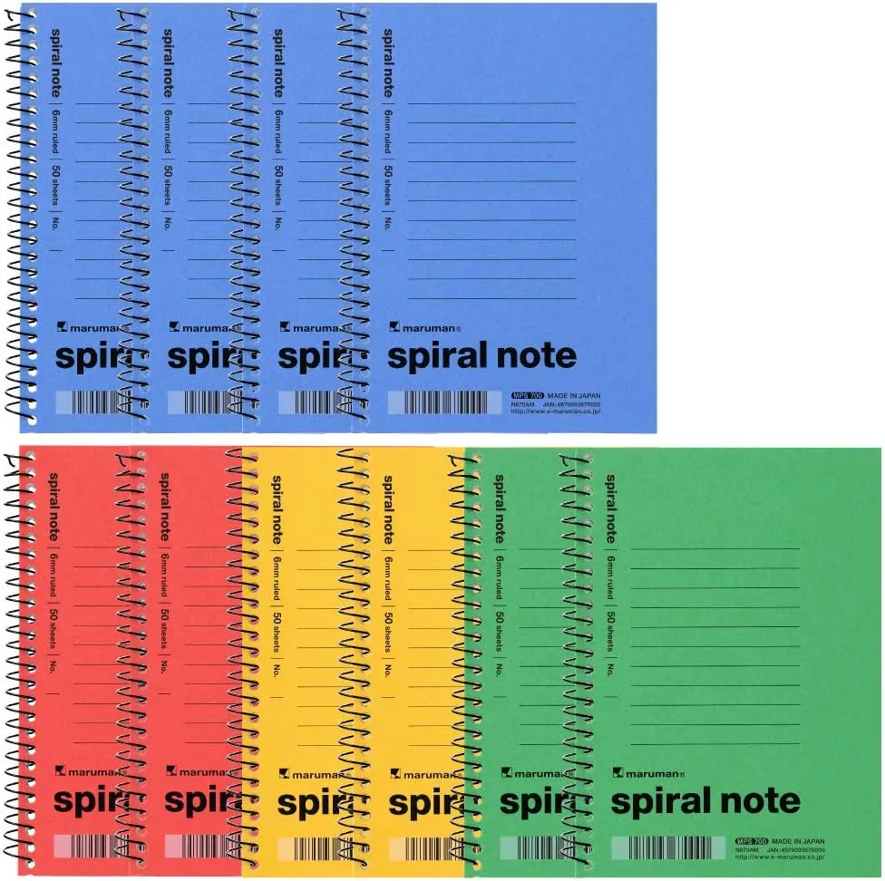 Maruman N670X10SET Spiral Ring Notebook, A6, Horizontal Ruled, 0.2 inch (6 mm), 10 Pieces, Assorted