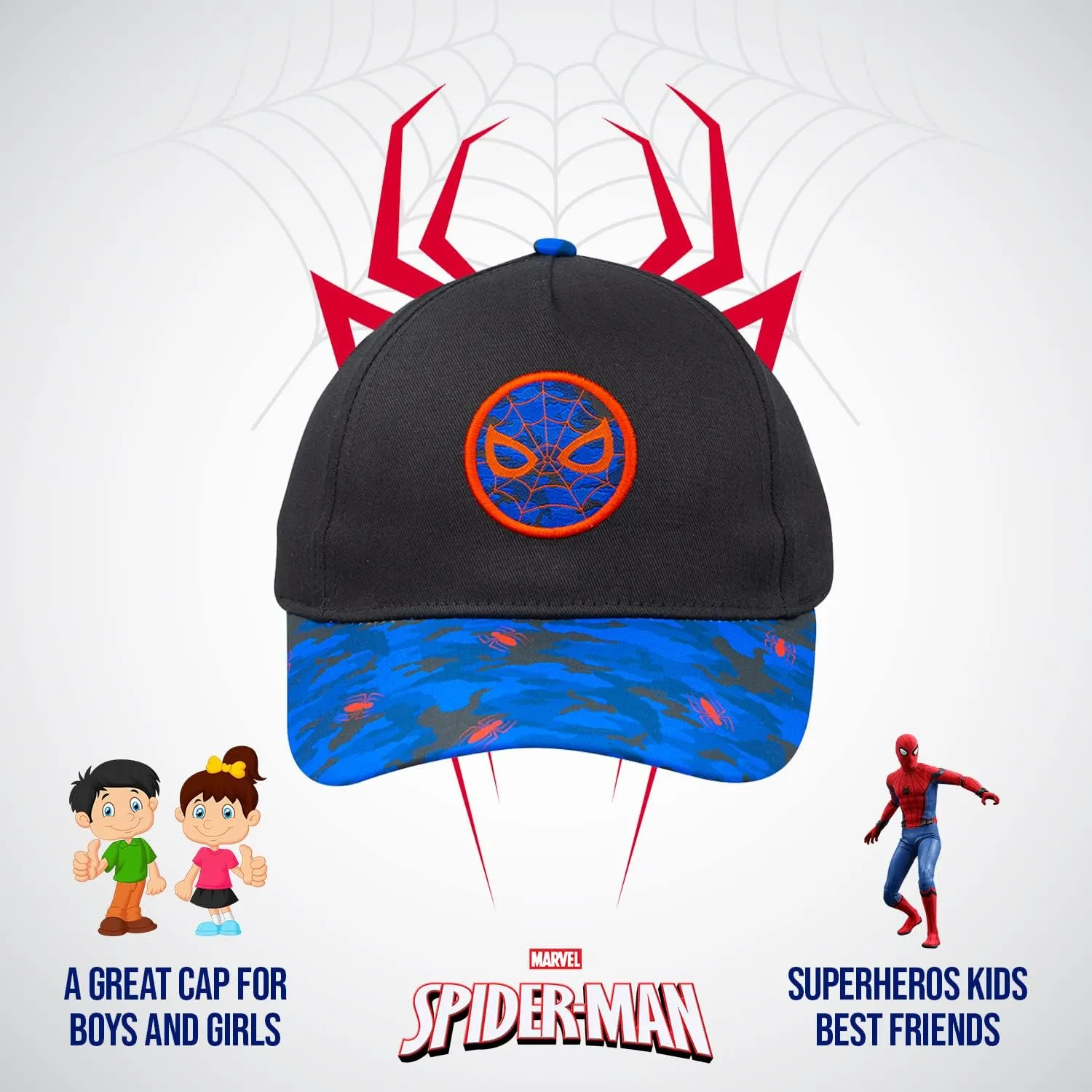 Marvel Spiderman Hat for Boys, Breathable Spiderman Baseball Cap for Toddlers, Boys Ages 3-9