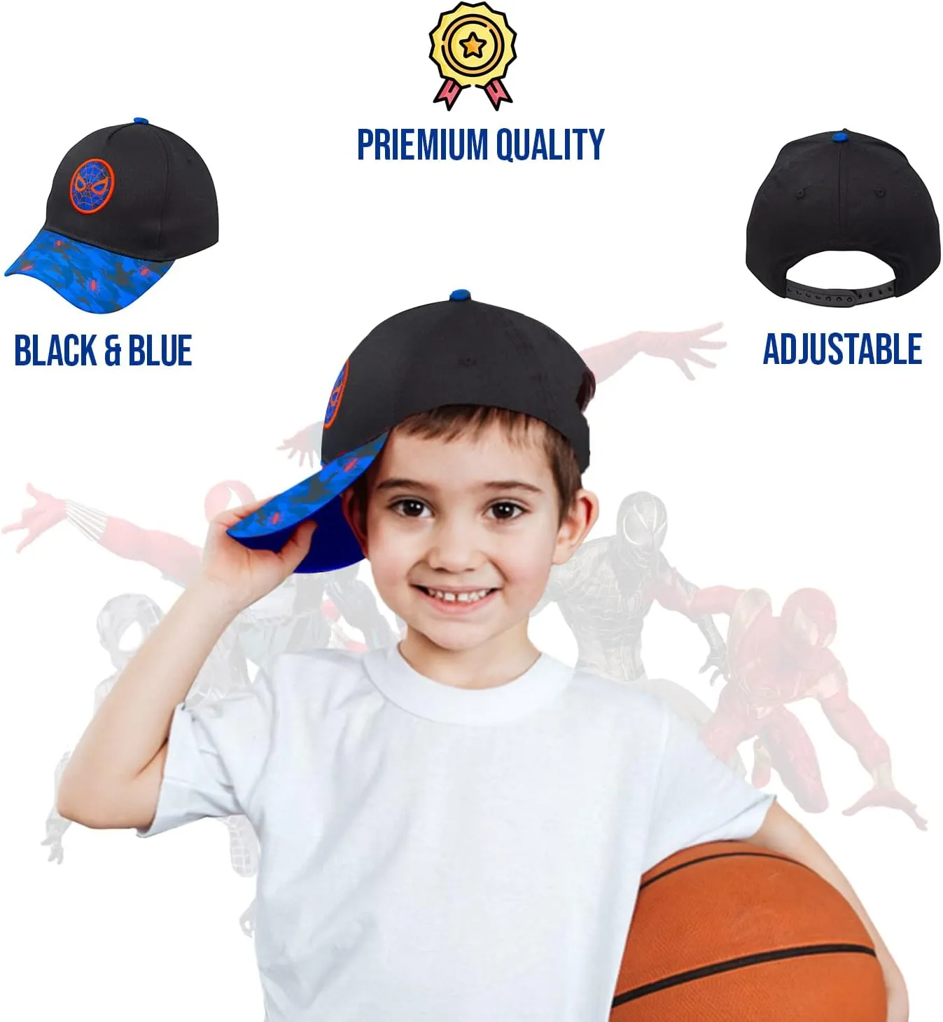 Marvel Spiderman Hat for Boys, Breathable Spiderman Baseball Cap for Toddlers, Boys Ages 3-9