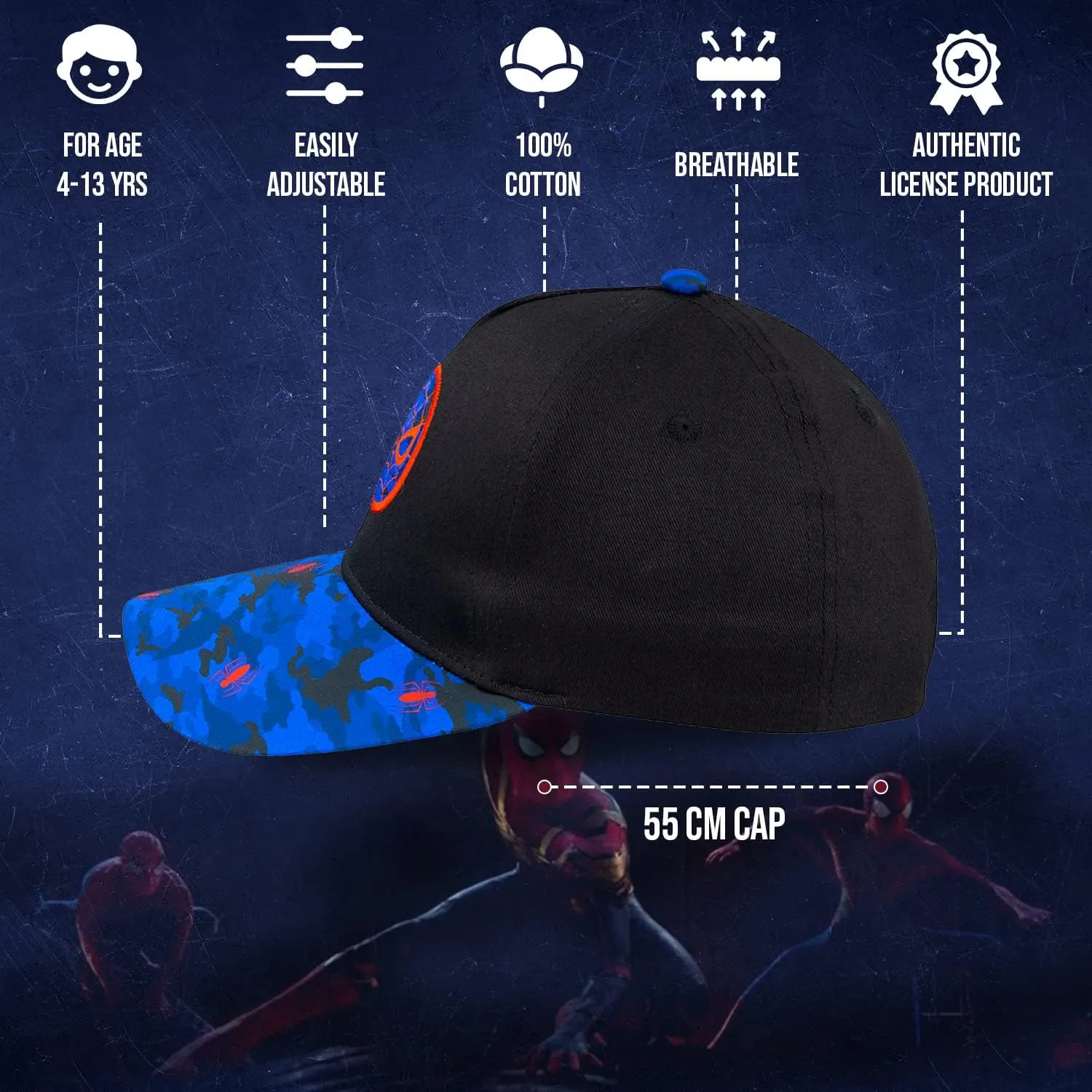 Marvel Spiderman Hat for Boys, Breathable Spiderman Baseball Cap for Toddlers, Boys Ages 3-9