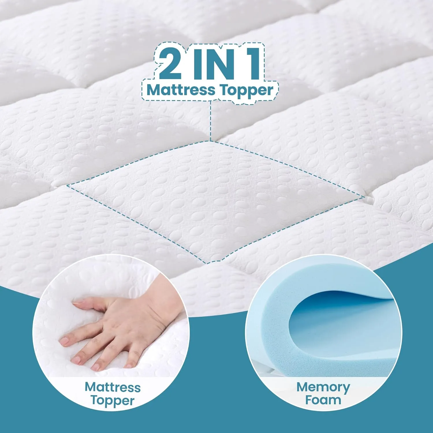 Mattress Topper King Size, 3 Inch King Mattress Topper Dual Layer, 1 Inch Pillow Topper and 2 Inch Cooling Gel Memory Foam Mattress Topper for Back Pain