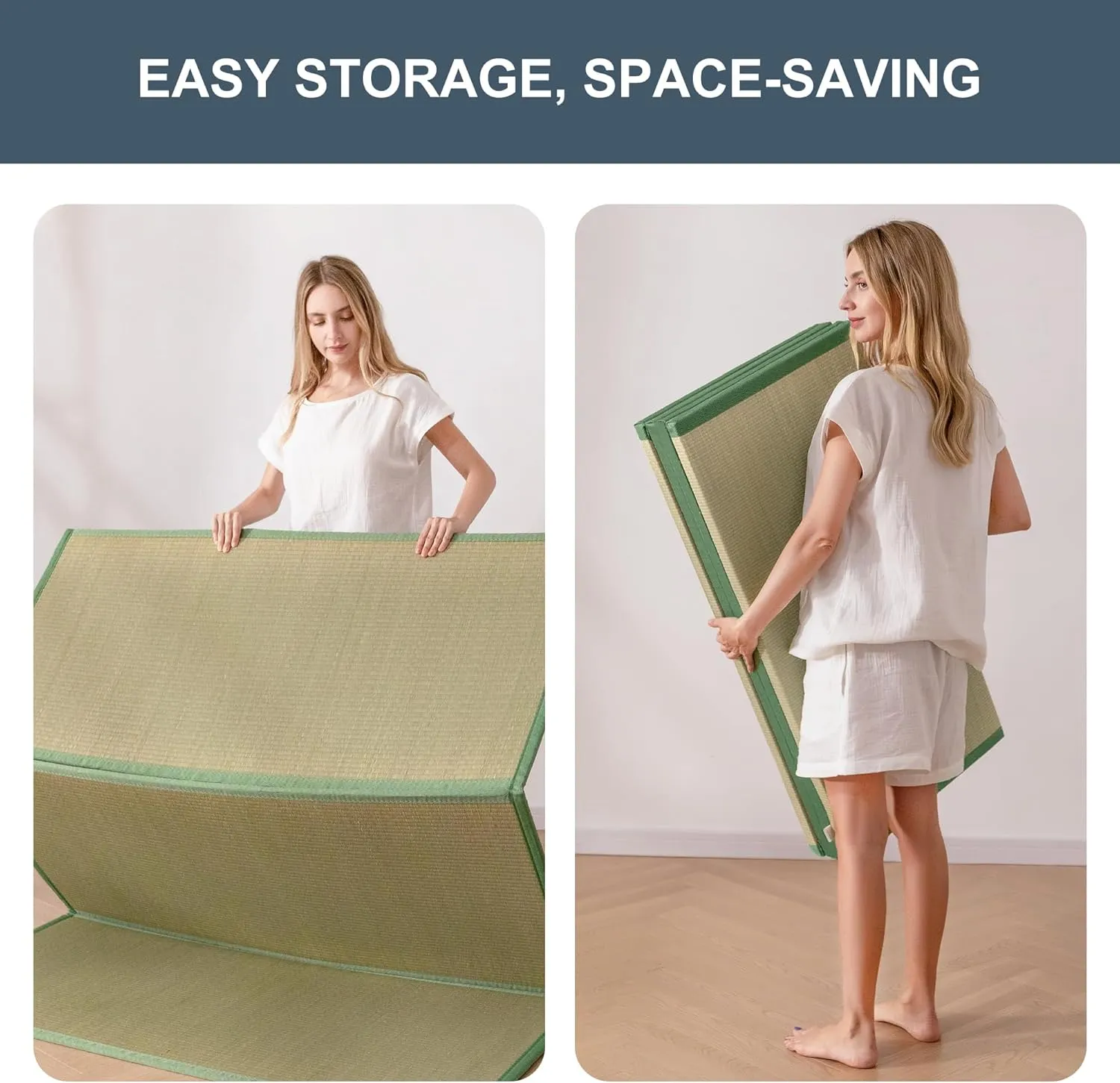 MAXYOYO Japanese Tatami Mat 100% Rush Grass Portable Folding Mat Futon Mattress Firm Traditional Floor Bed 79"x54"x0.47"