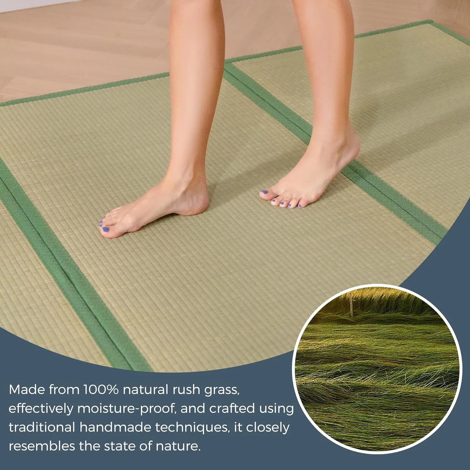 MAXYOYO Japanese Tatami Mat 100% Rush Grass Portable Folding Mat Futon Mattress Firm Traditional Floor Bed 79"x54"x0.47"