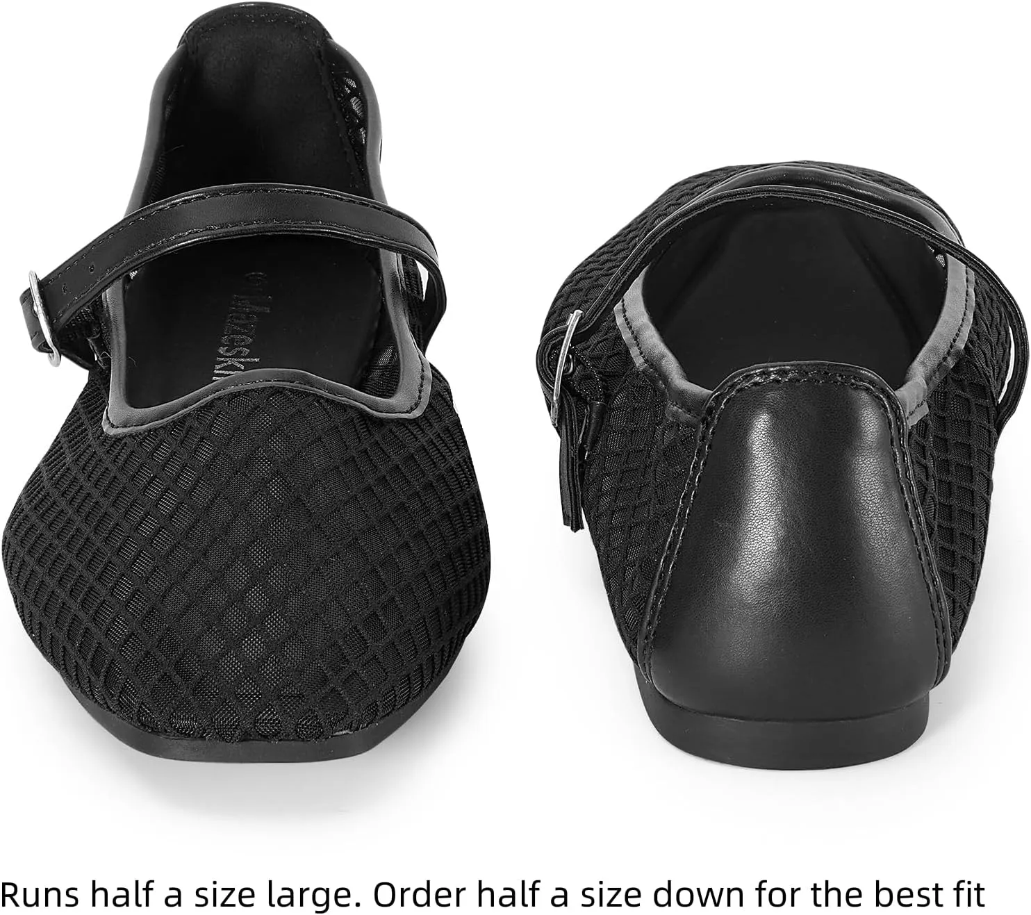 mazeskin Womens Mesh Memory Foam Ballet Flats Square Toe Shoes Ladies Comfortable Buckle Strap Ballerina Shoes with Rhinestone