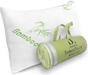Memory Foam Bamboo Pillow Queen Size - [Adjustable] for Sleeping - Cool & Breathable Cover with Zipper Rayon Derived from Bamboo - Relieves Neck Pain - Back/Stomach/Side Sleeper