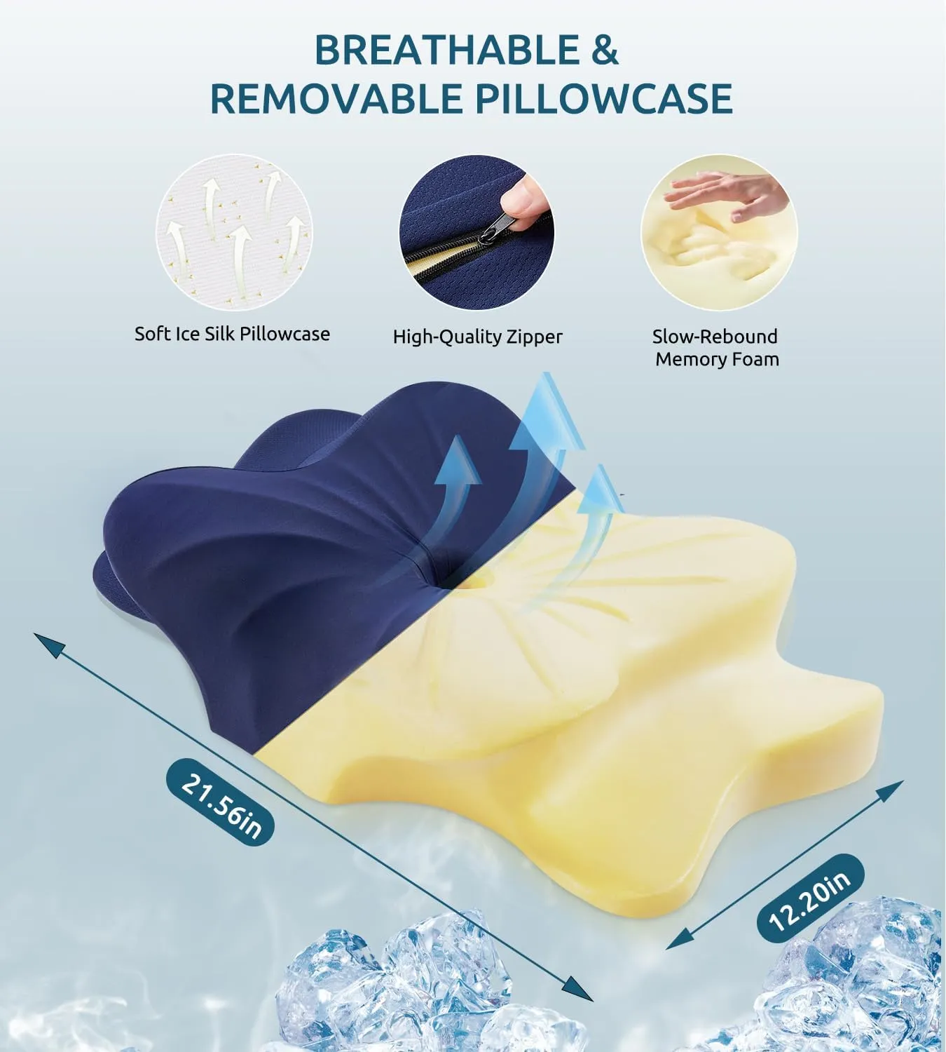 Memory Foam Cervical Pillow for Neck and Shoulder, Ergonomic Contour Cervical Neck Pillow for Sleeping, Cooling Neck Support Pillows for Side Back Stomach Sleeper Standard Size Deep Blue