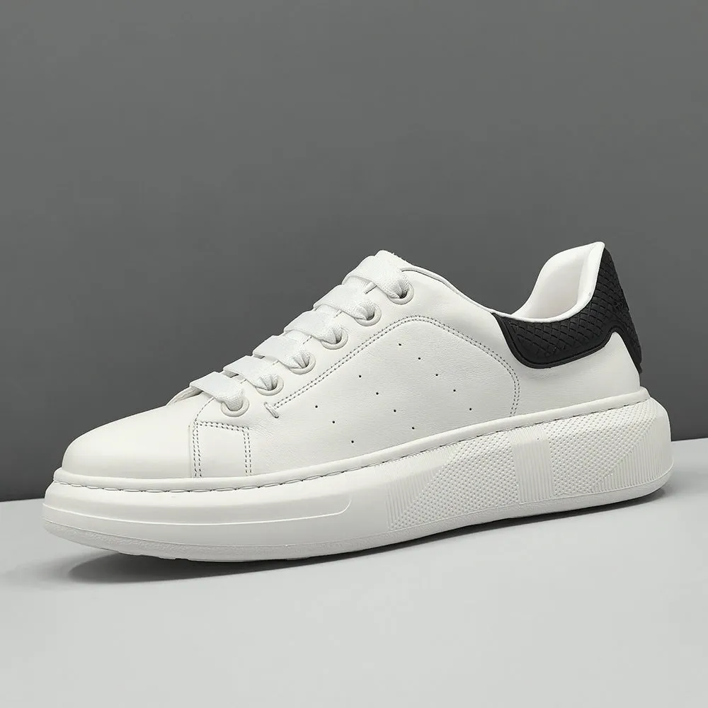 Men Fashion Breathable Leather Flat Court Sneakers