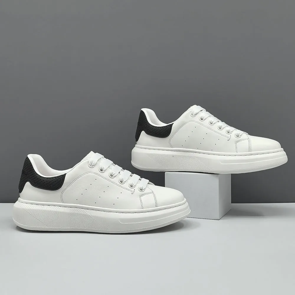 Men Fashion Breathable Leather Flat Court Sneakers