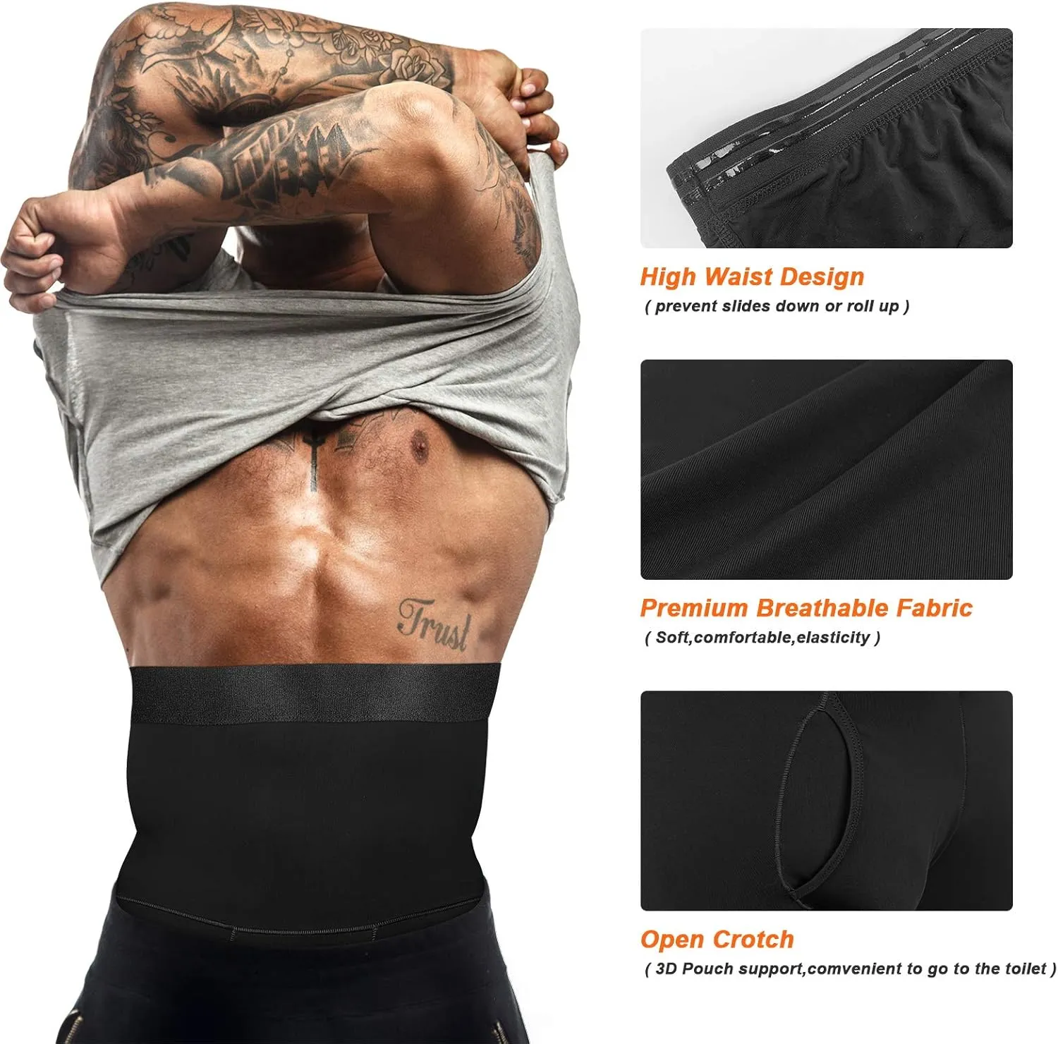 Men Shapewear Compression Body High Waist Tummy Control Slimming Bodysuit Boxer Briefs Long Leg Underwear for Men
