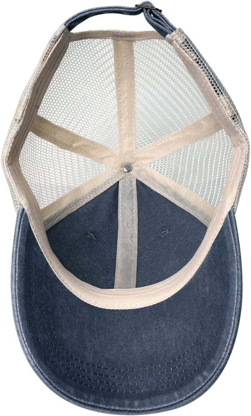 Men Women Denim Mesh Baseball Cap, African Grassland Animals Print Trucker Hat, Summer Breathable Outdoor Dad Hat