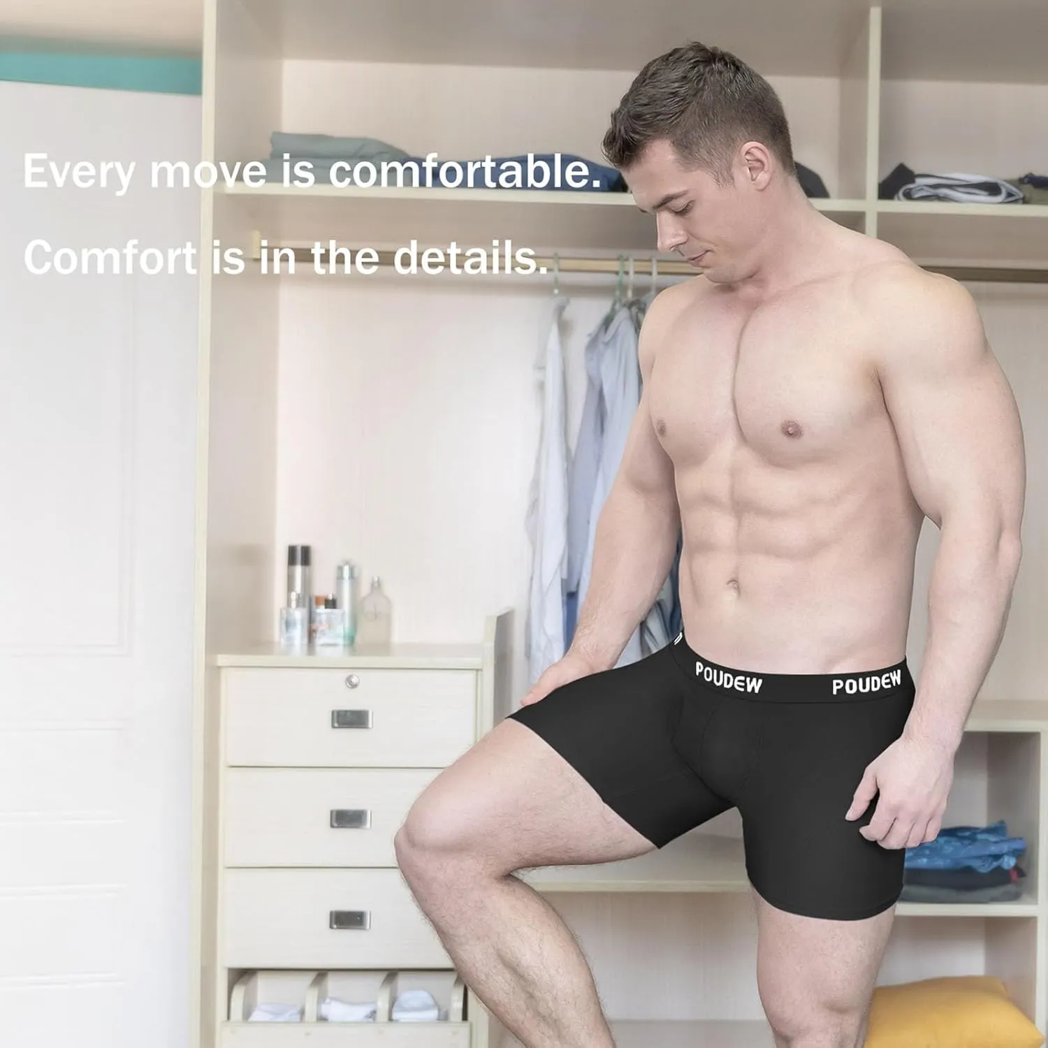 Men's Breathable Viscose Moisture Wicking No Roll Waistband Tagless Underwear Boxer Briefs, Pack of 5
