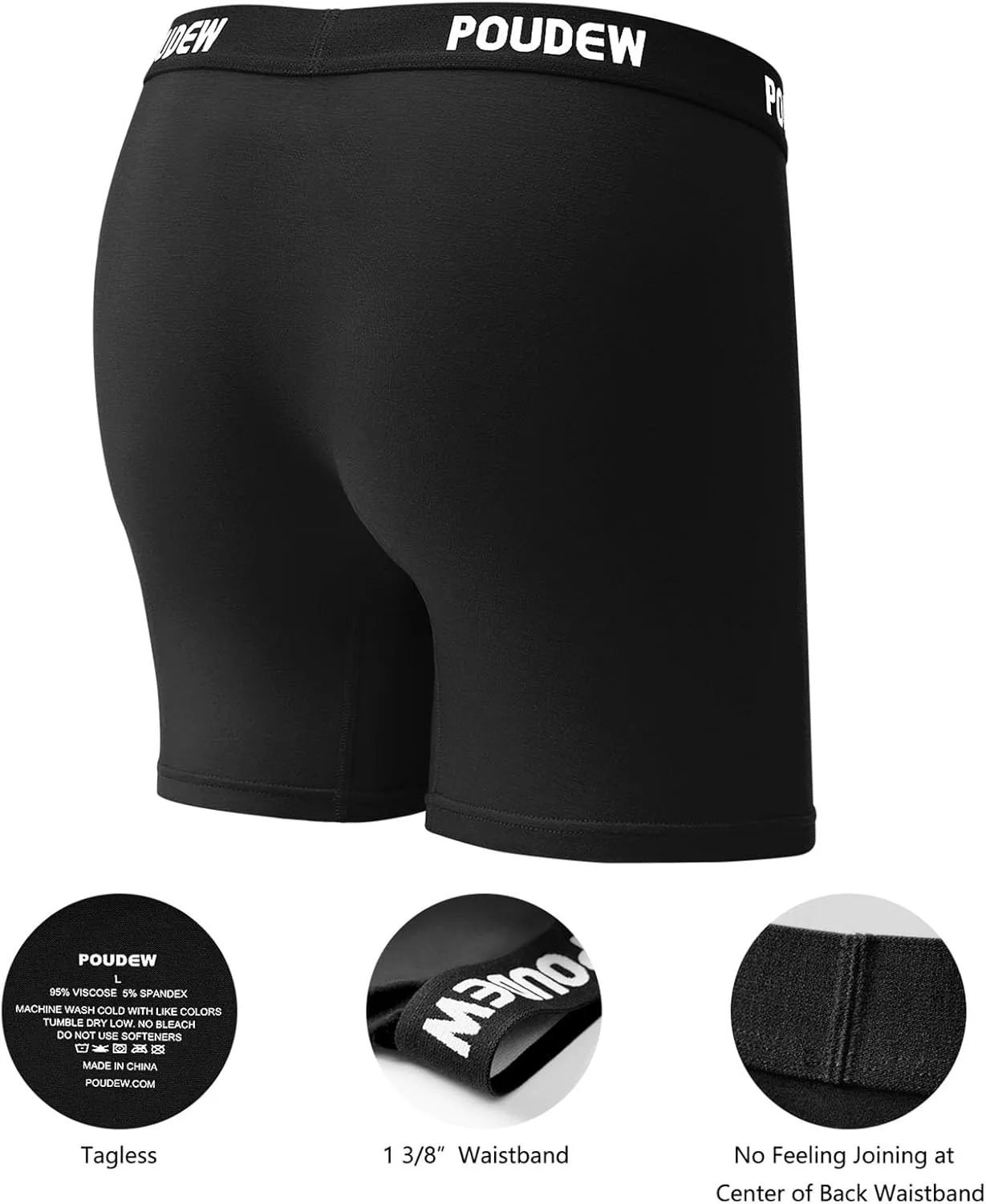 Men's Breathable Viscose Moisture Wicking No Roll Waistband Tagless Underwear Boxer Briefs, Pack of 5