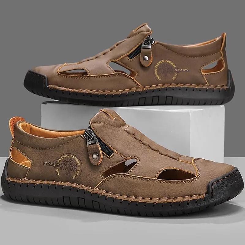 Men's Closed Toe Sandals For Men Leather Dress Mens Hiking Man White Blue Brown Black Size Summer Flip Flops Slippers Shoes Male Shoe Casual