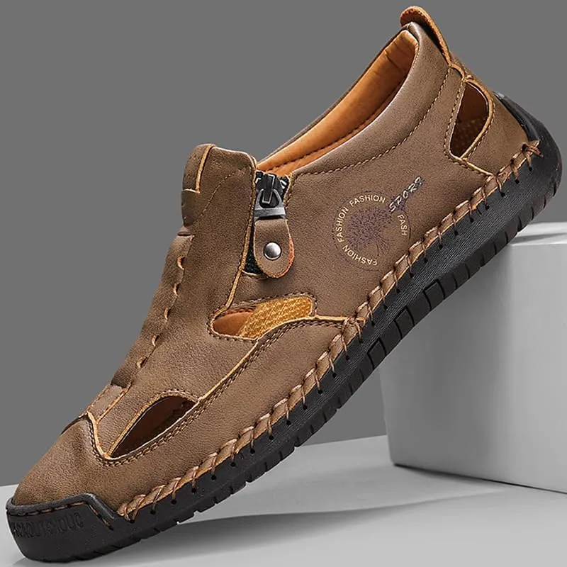 Men's Closed Toe Sandals For Men Leather Dress Mens Hiking Man White Blue Brown Black Size Summer Flip Flops Slippers Shoes Male Shoe Casual