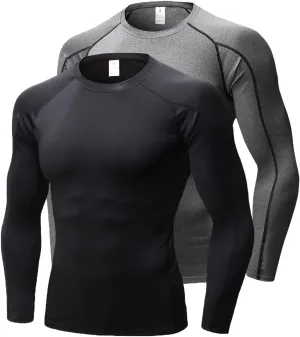 Men's Compression Shirts Long Sleeve Workout Baselayer Quick Dry Athletic T Shirts Sport Running Tops 1/2 Pack