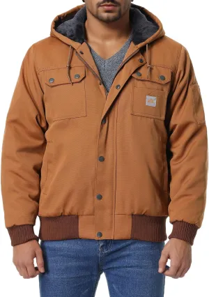 Men's Fit Relaxed Work Coat Fleece Lined Waterproof Workwear Winter Hooded Jacket with Multiple Pockets